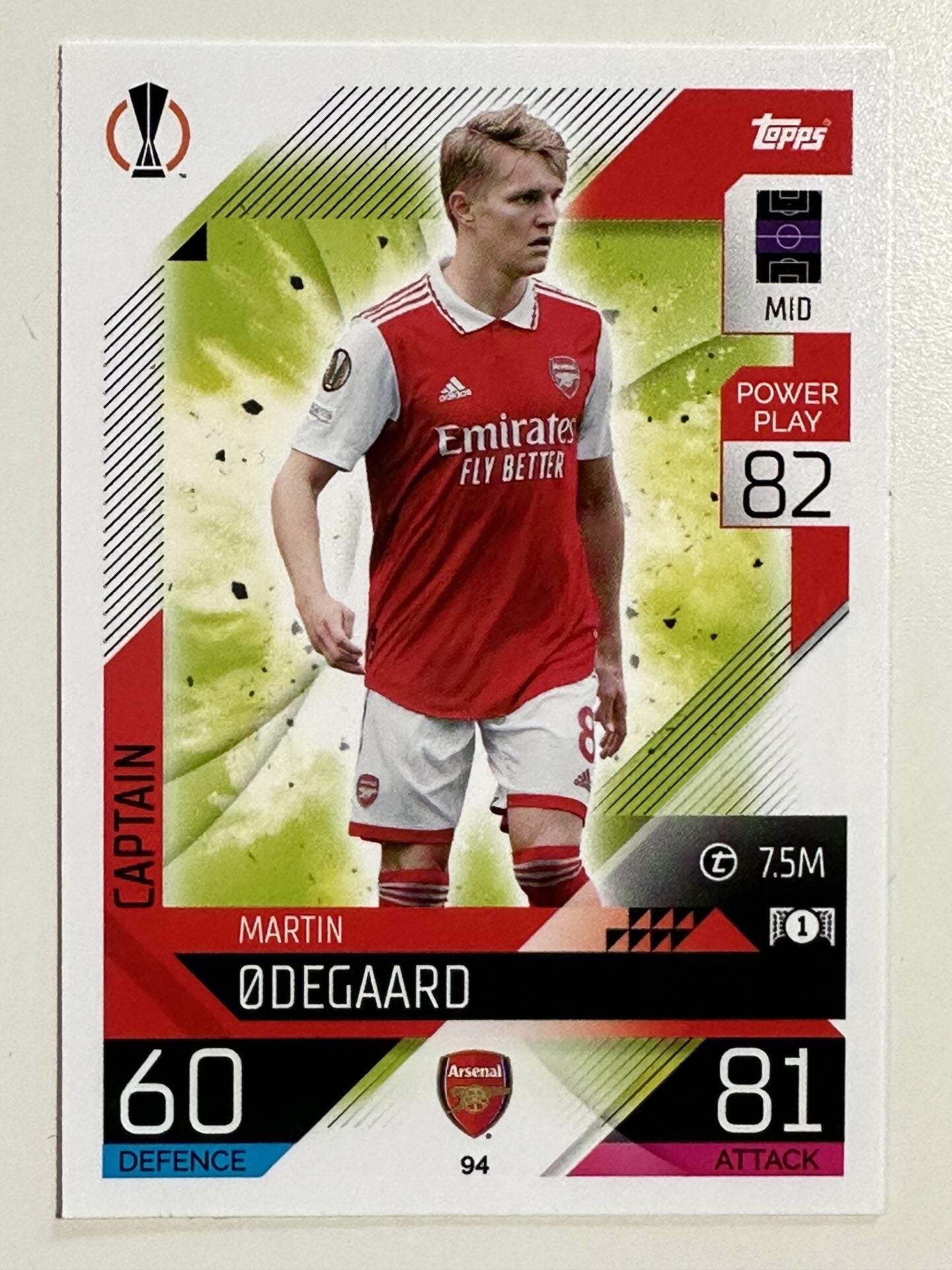 094. Martin Ødegaard (Arsenal) – Captain – Topps Match Attax 2022:2023 card