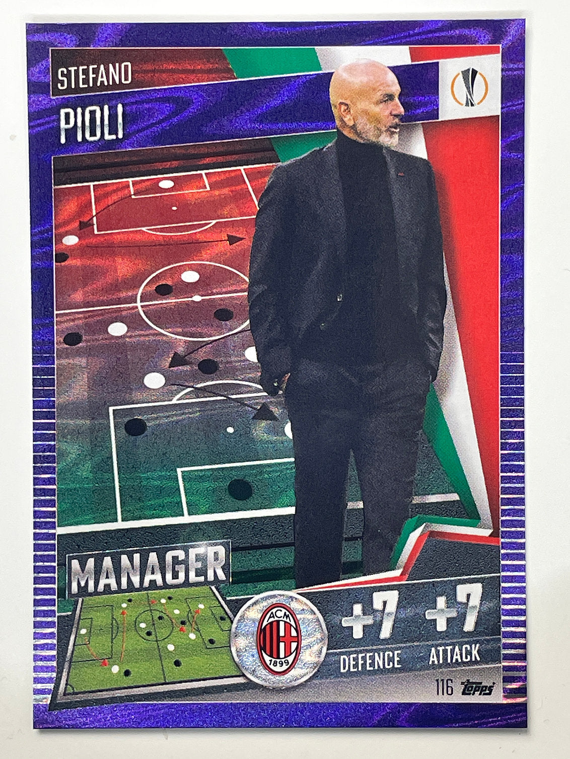 116. Stefano Pioli (AC Milan) Football Card – Purple Parallel Match Attax 101 2021 Card