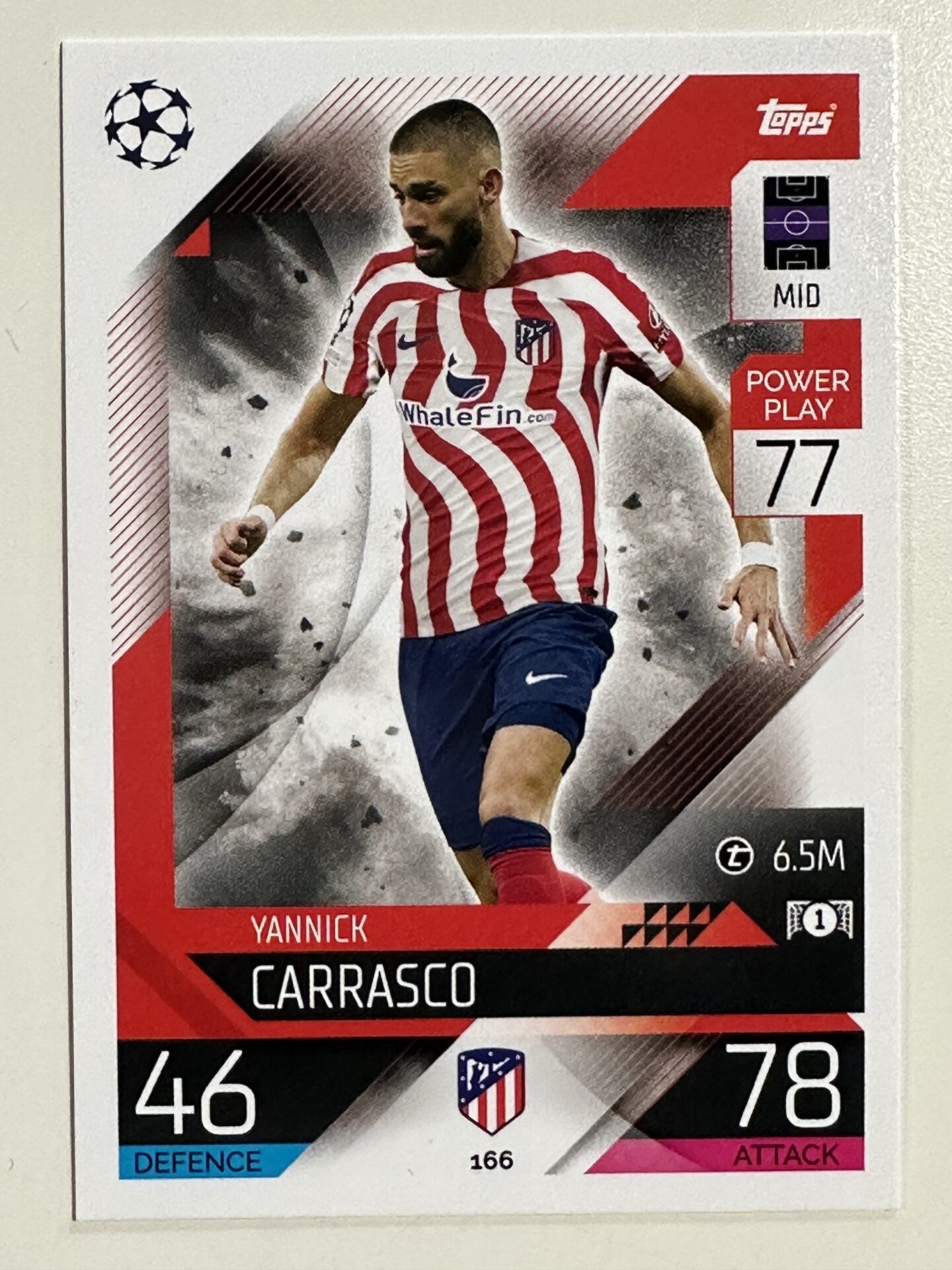 166. Yannick Carrasco (Atlético de Madrid) – Topps Match Attax 2022:2023 card