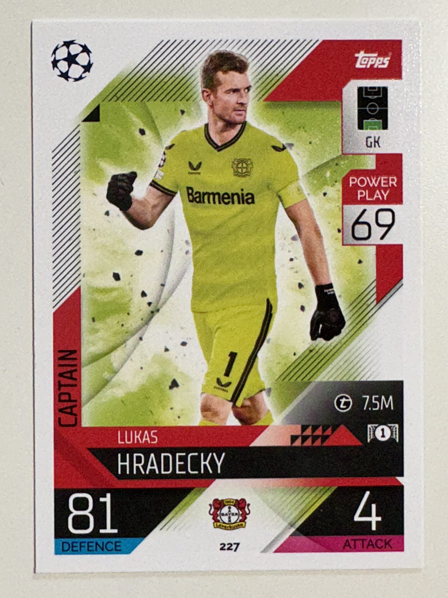227. Lukas Hradecky (Bayer 04 Leverkusen) – Captain – Topps Match Attax 2022:2023 card