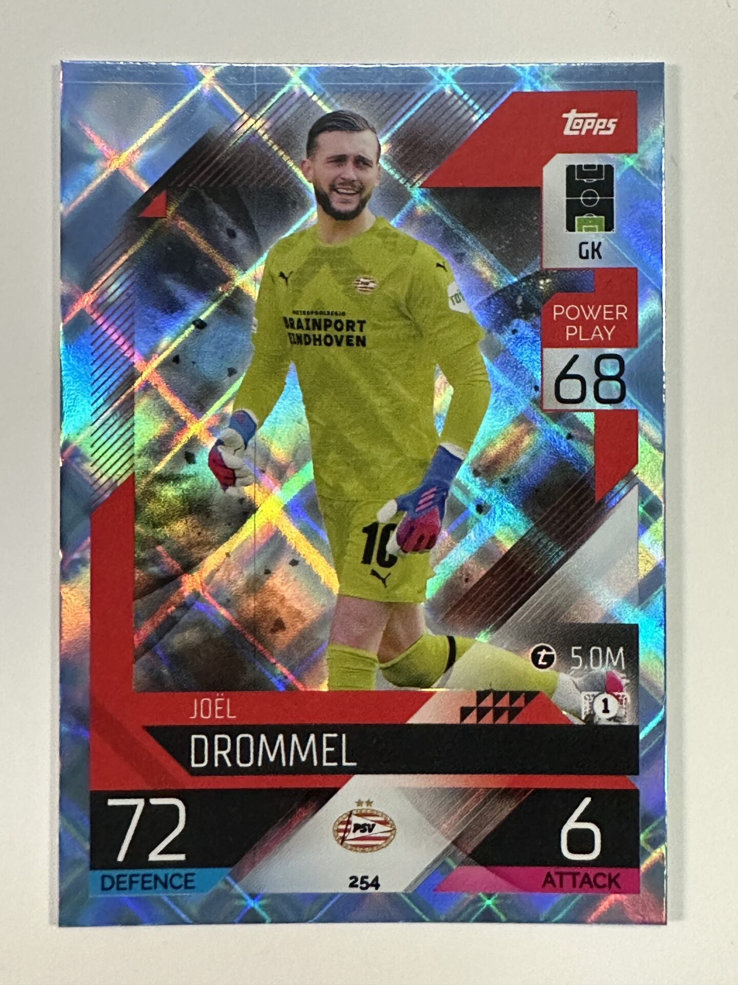 254 Joël Drommel Base Crystal Foil Parallel (PSV) Topps Match Attax 2022:2023 Card