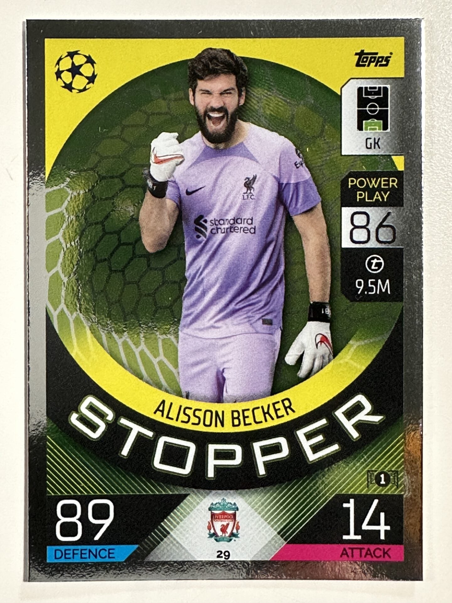 29. Alisson Becker (Liverpool) – Stopper – Topps Match Attax 2022:2023 card