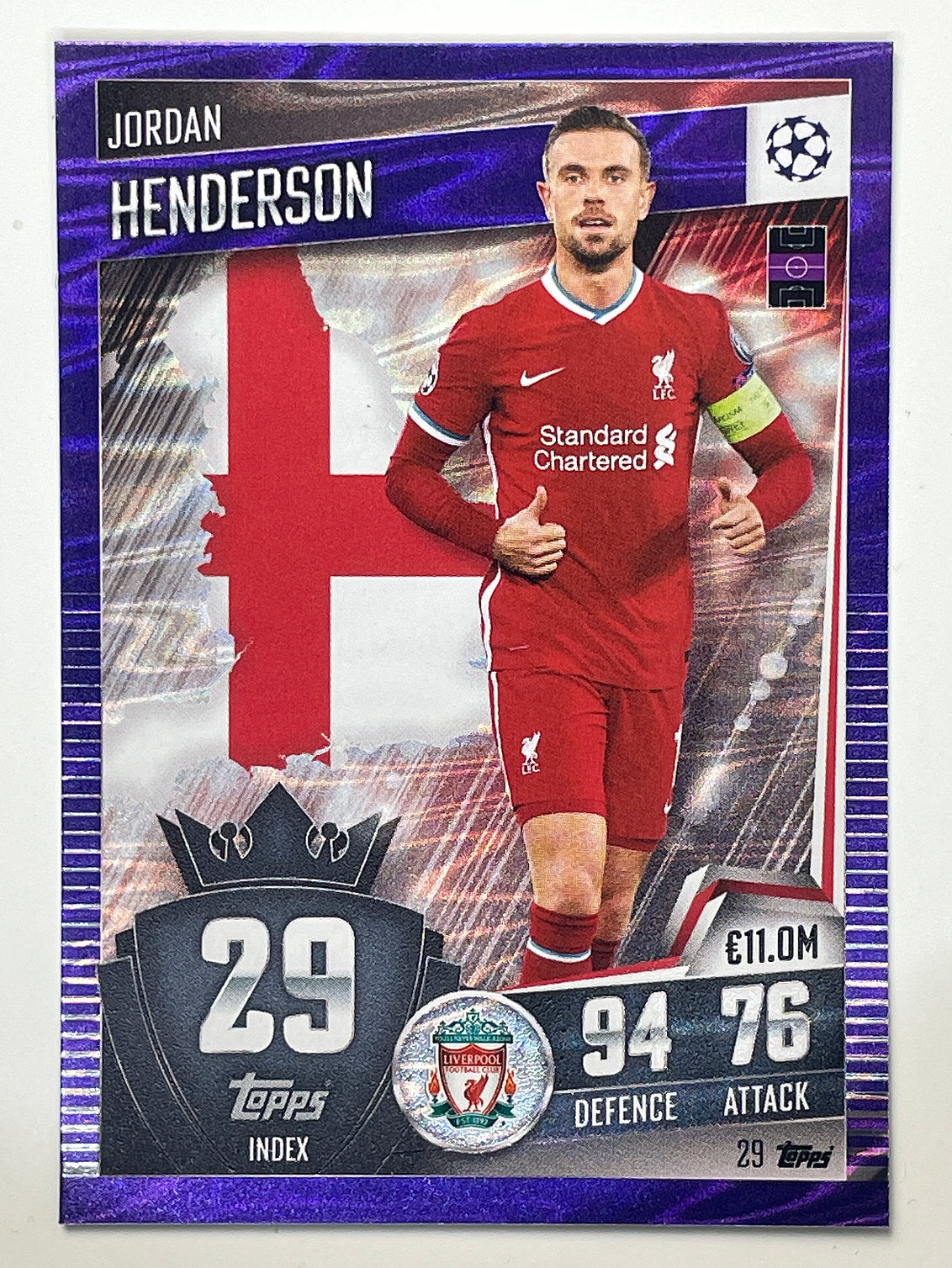 29. Jordan Henderson (Liverpool) Football Card – Purple Parallel Match Attax 101 2021 Card