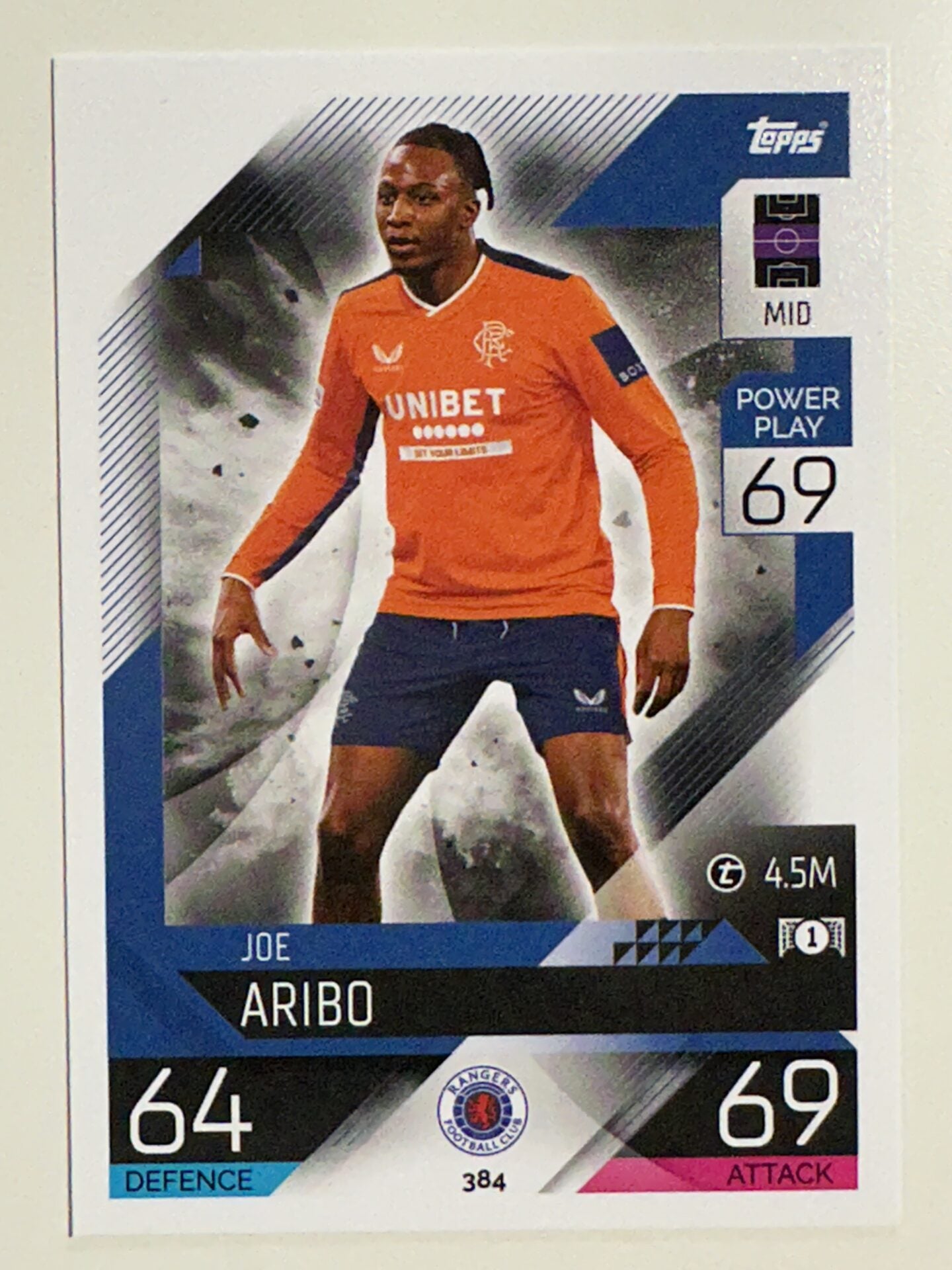 384. Joe Aribo (Rangers) – Topps Match Attax 2022:2023 card
