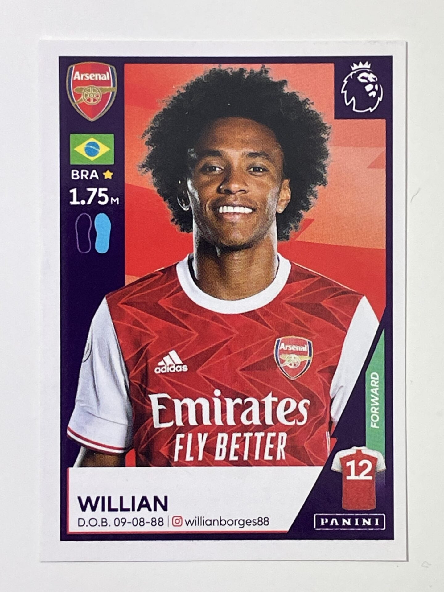 41 Willian Sticker Arsenal Premier League 2021 Football Sticker