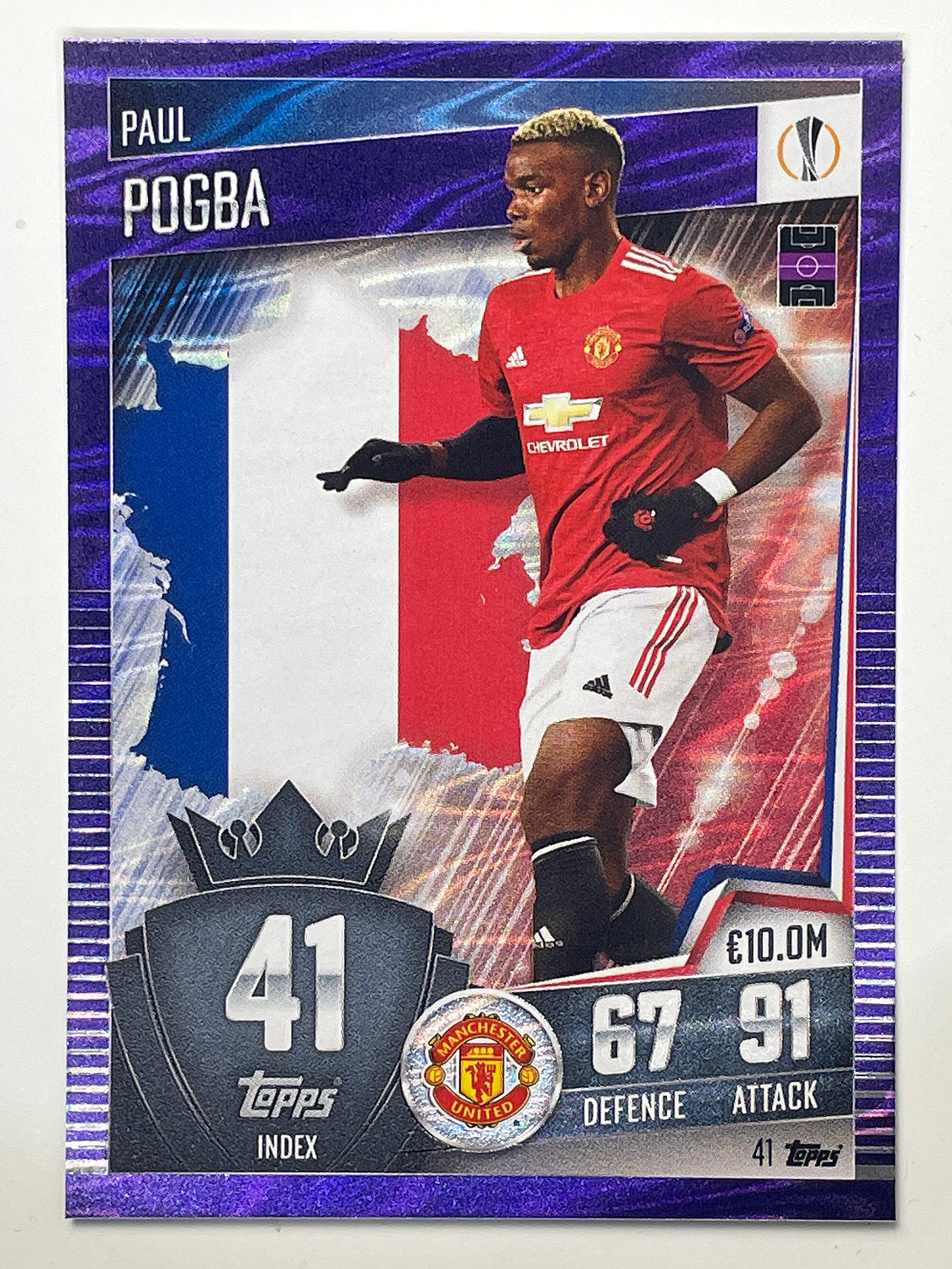41. Paul Pogba (Manchester United) Football Card – Purple Parallel Match Attax 101 2021 Card