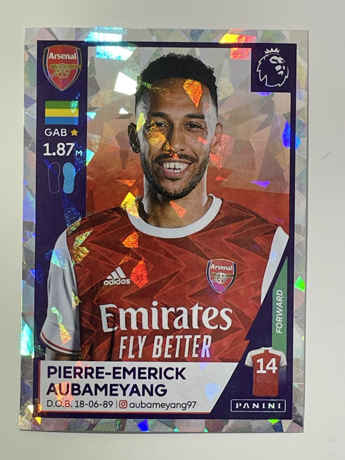 42 Pierre-Emerick Aubameyang Shiny Sticker Arsenal Premier League 2021 Football Sticker