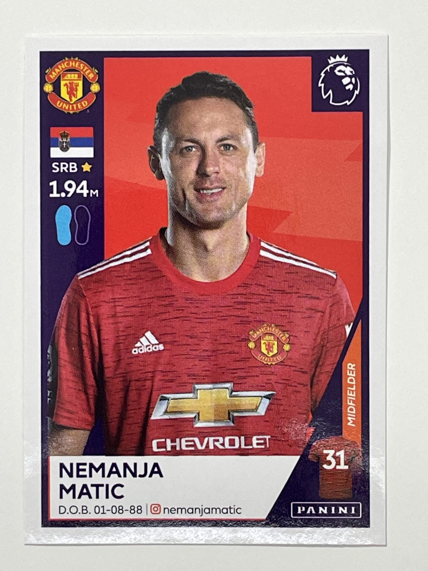 427 Nemanja Matic Sticker Manchester United Premier League 2021 Football Sticker