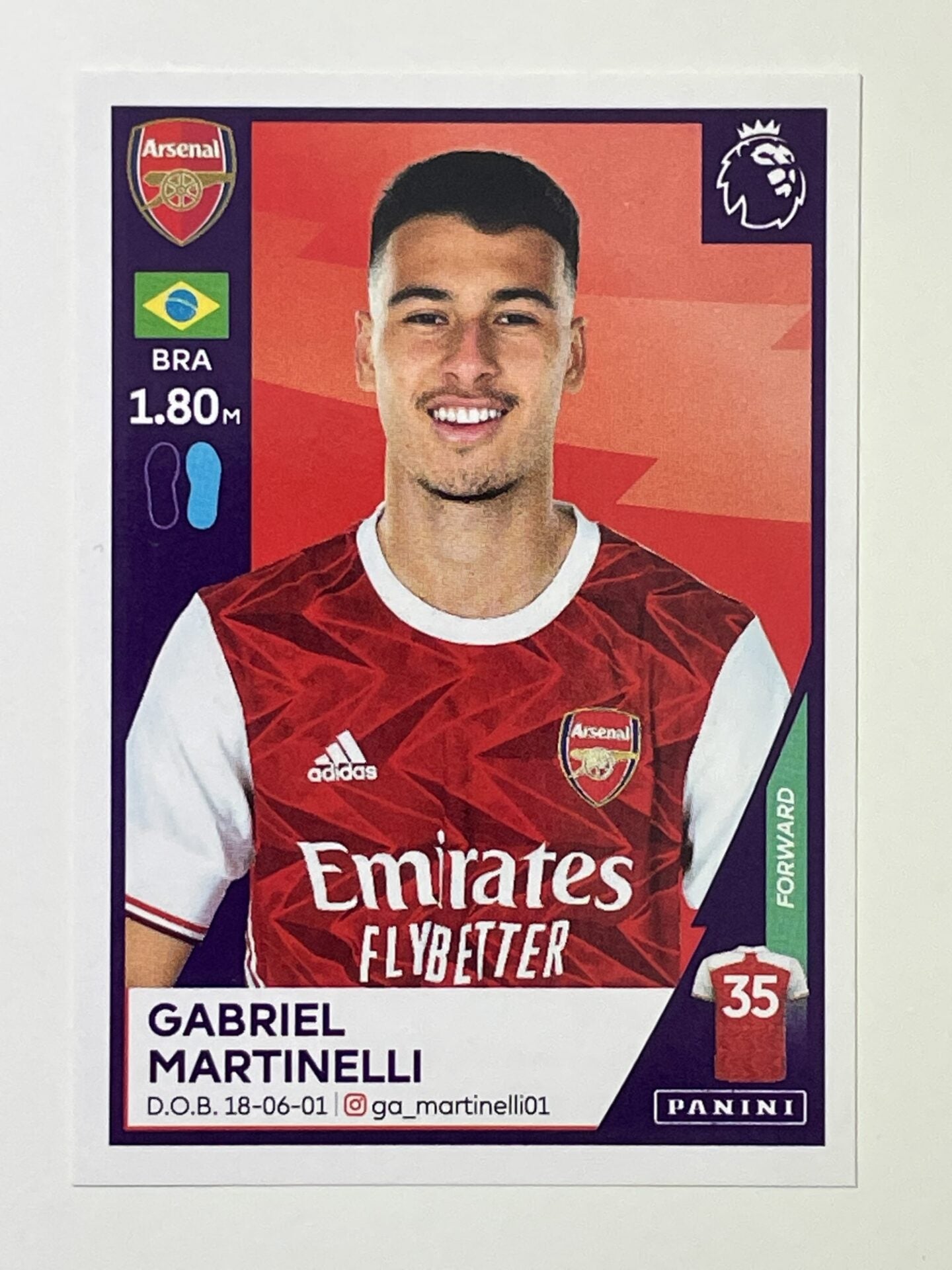 46 Gabriel Martinelli Sticker Arsenal Premier League 2021 Football Sticker