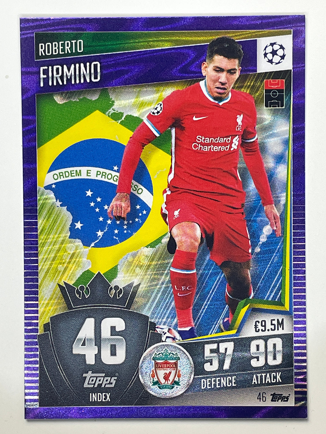 46. Roberto Firmino (Liverpool) Football Card – Purple Parallel Match Attax 101 2021 Card