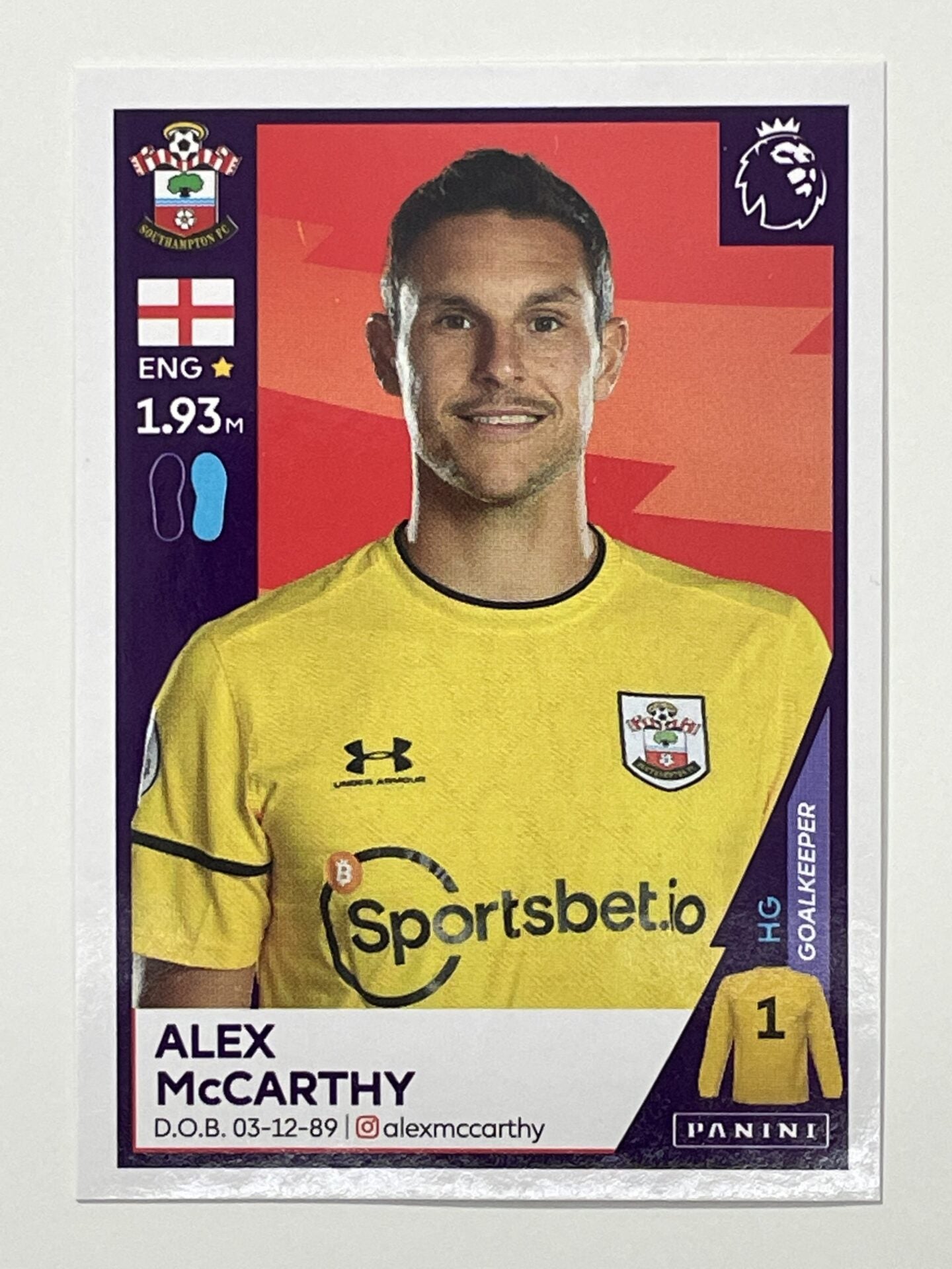 499 Alex McCarthy Sticker Southampton Premier League 2021 Football Sticker