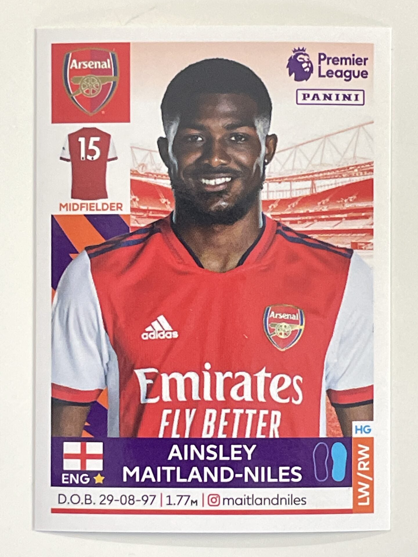 Ainsley Maitland-Niles Arsenal Panini Premier League 2022 Football Sticker