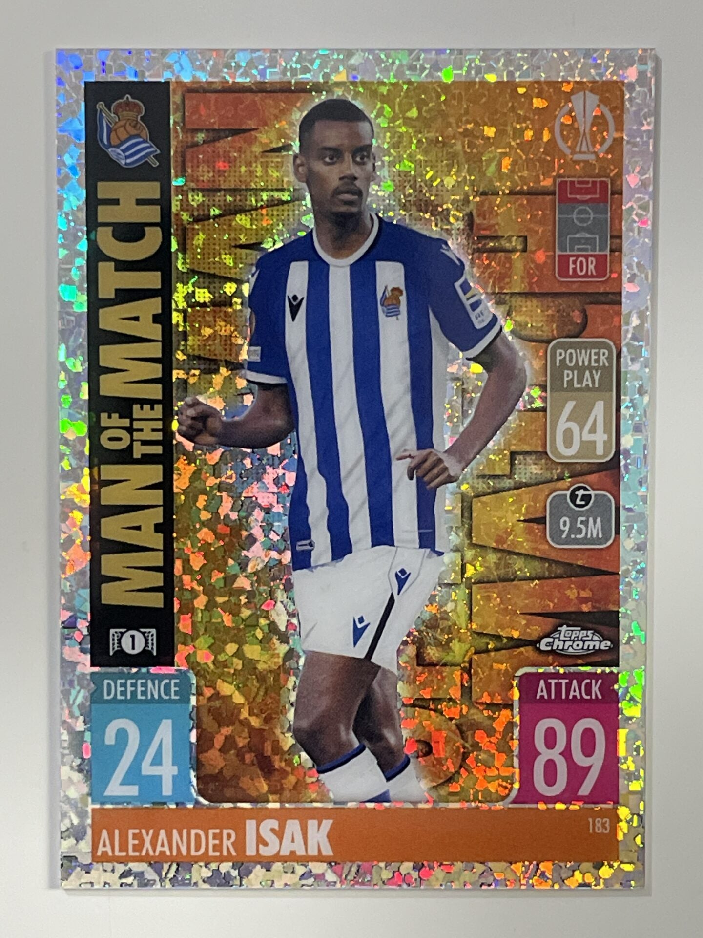 Alexander Isak Man of the Match Speckle Refractor Topps Match Attax Chrome 2021 2022