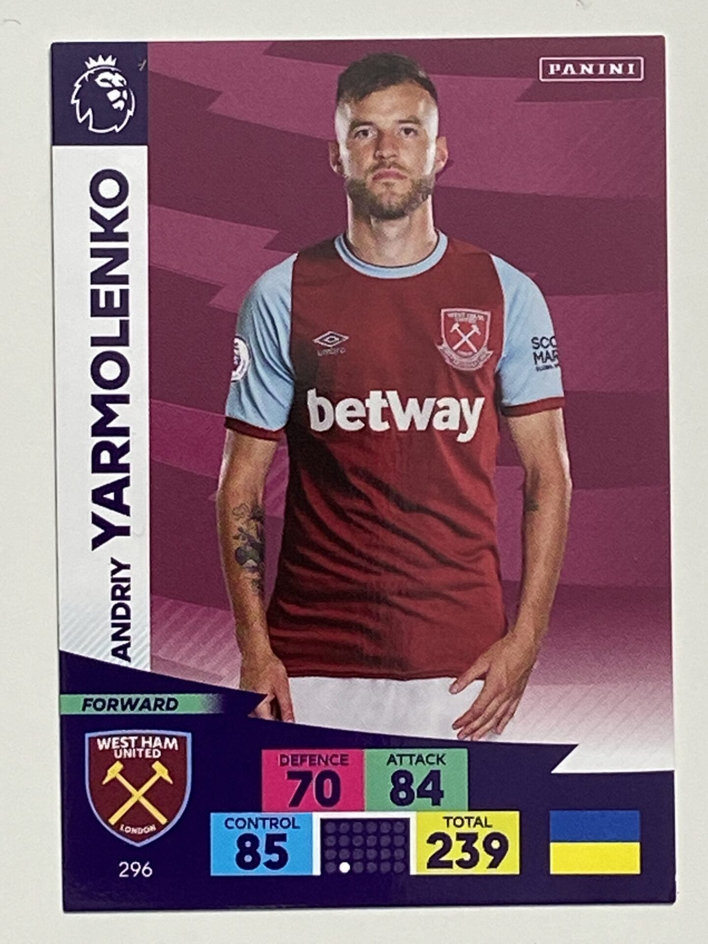 Andriy Yarmolenko (West Ham) Football Card – Premier League Adrenalyn XL 2020:21