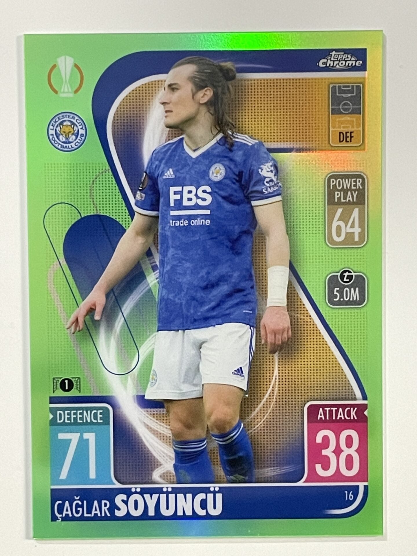 Caglar Soyuncu Neon Green Parallel Topps Match Attax Chrome 2021 2022