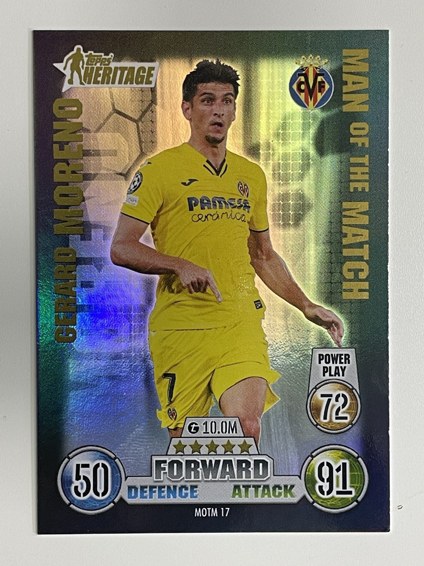 Gerard Moreno Villarreal Man of the Match Heritage Topps Match Attax Extra 2021:22 Champions League Card
