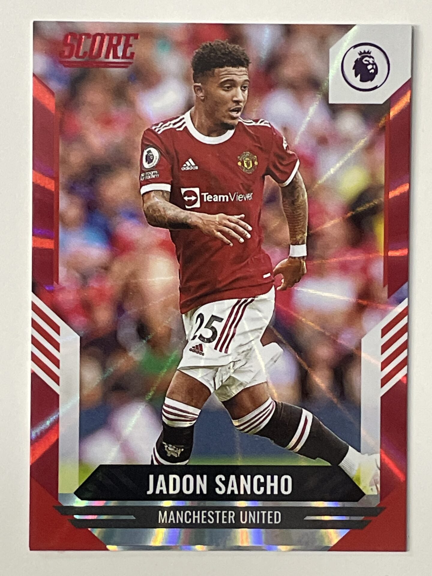 Jadon Sancho Manchester United Base Red Laser Parallel Panini Premier League Score 2021 2022