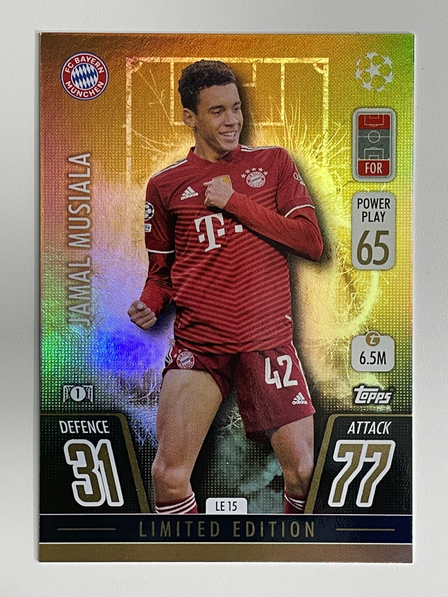 jamal musiala limited edition card LE15 Jamal Musiala Bayern Munich Gold Limited Edition Topps Match Atta – Solve Collectibles