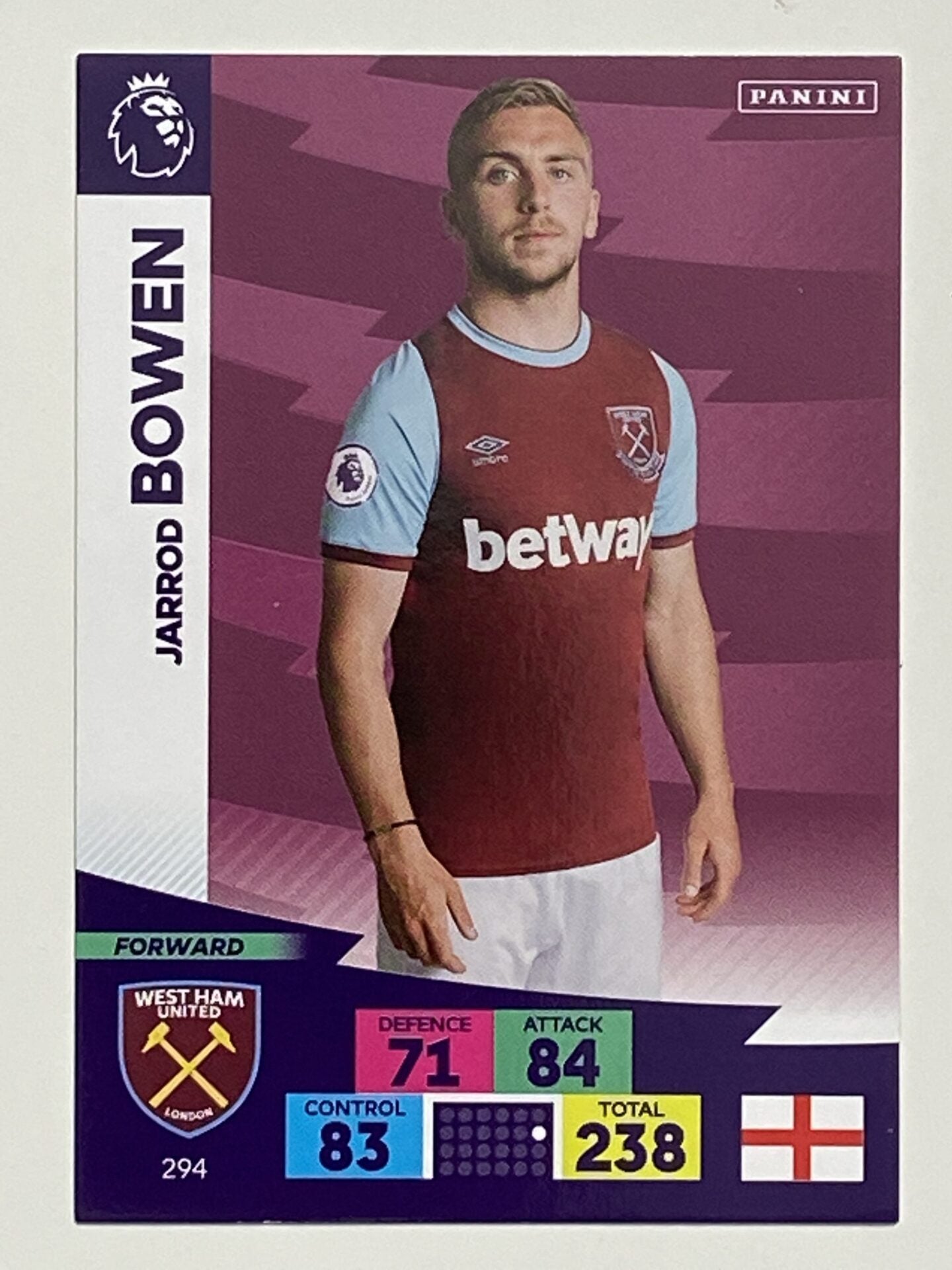 Jarrod Bowen (West Ham) Football Card – Premier League Adrenalyn XL 2020:21