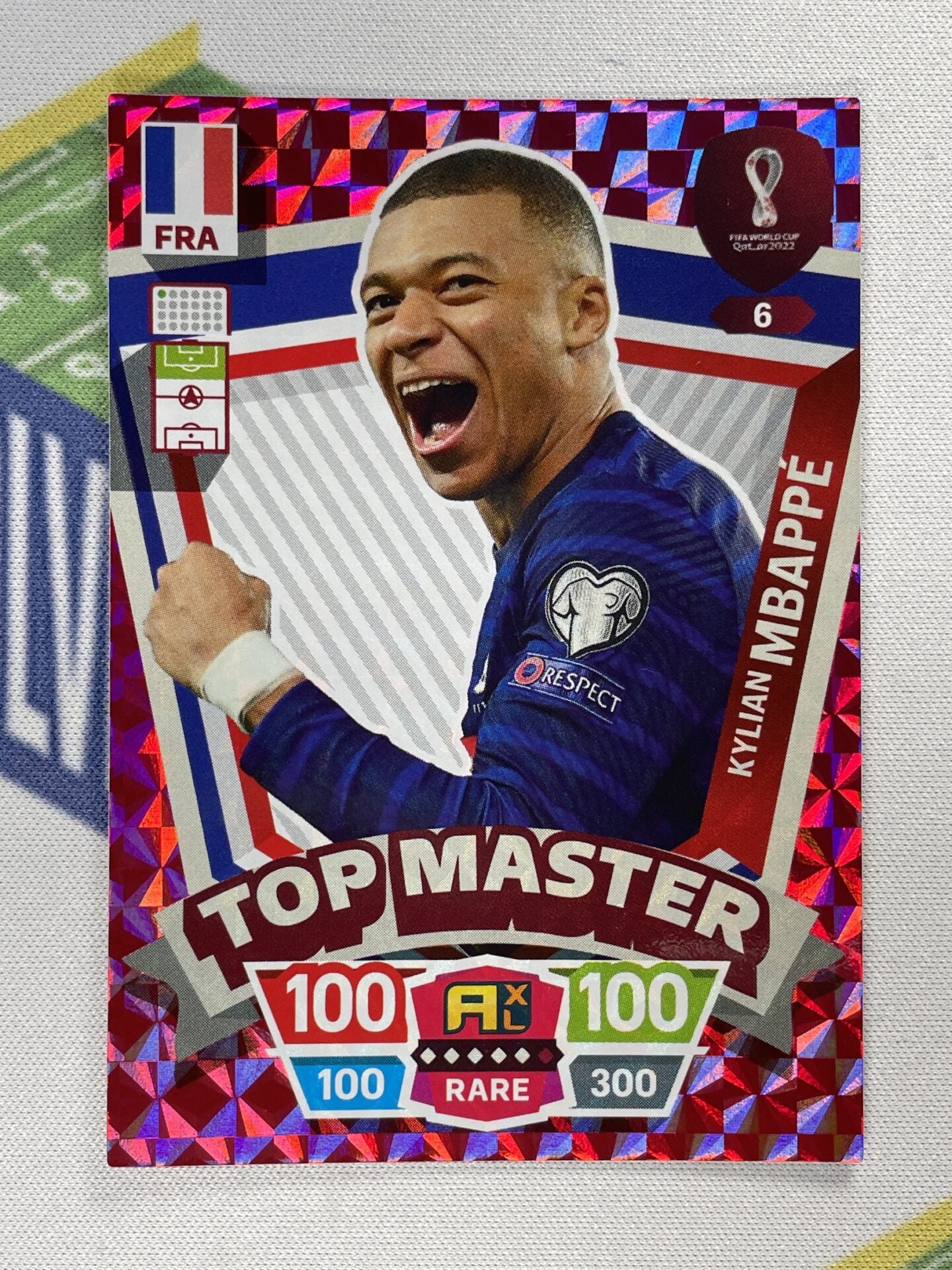 panini world cup 2022 rare cards 006 Kylian Mbappe France Top Masters Panini World Cup 2022 Adrenalyn X – Solve Collectibles