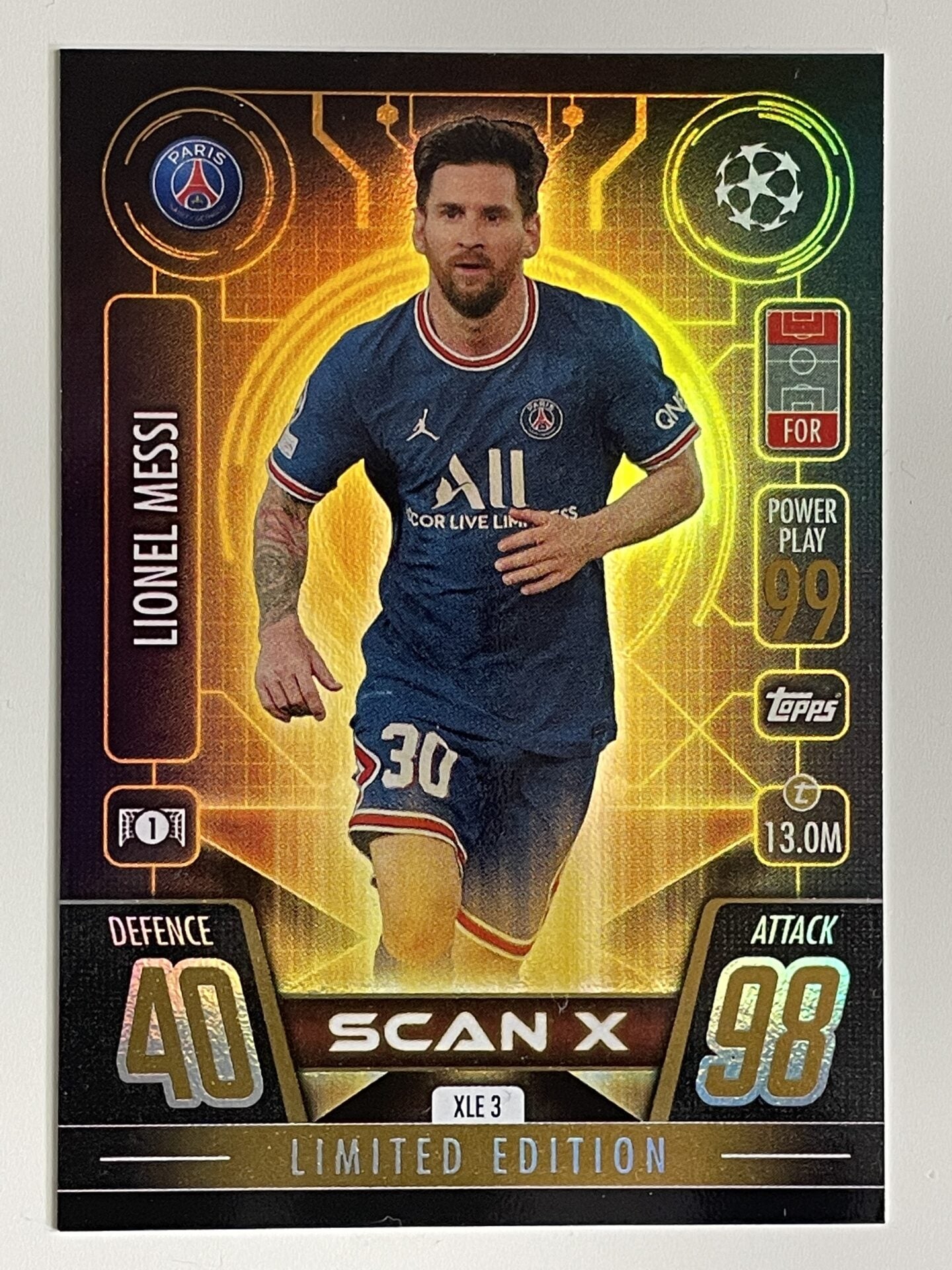 limited edition lionel messi card XLE3 Lionel Messi PSG Scan X Limited Edition Topps Match Attax Extra 2 – Solve Collectibles