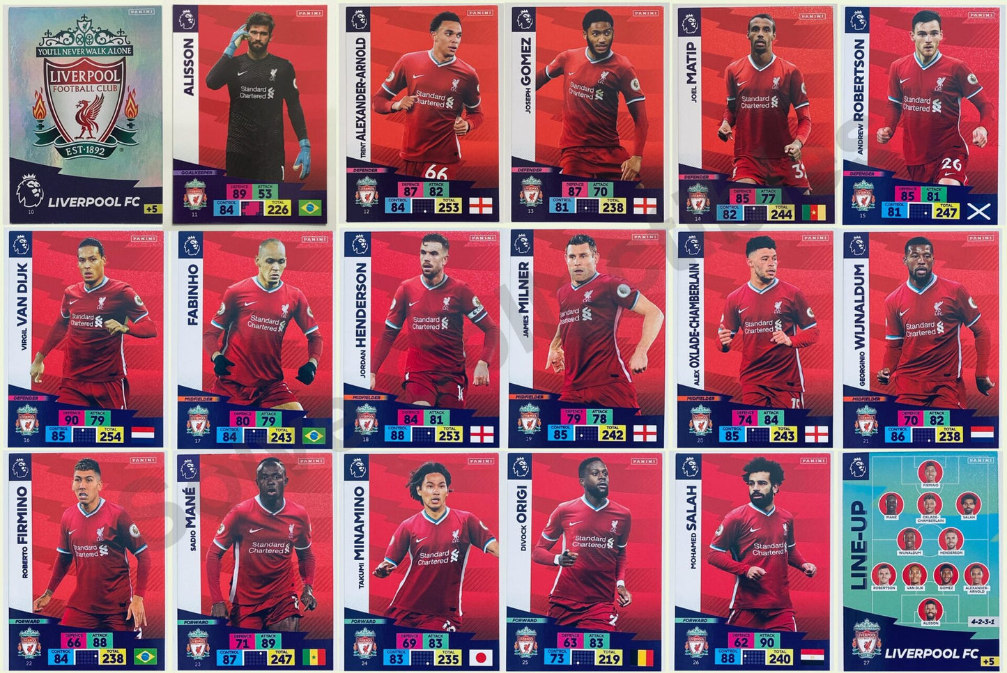Liverpool Complete Team Set (18 Cards) Football Cards – Premier League Adrenalyn XL 2020:21