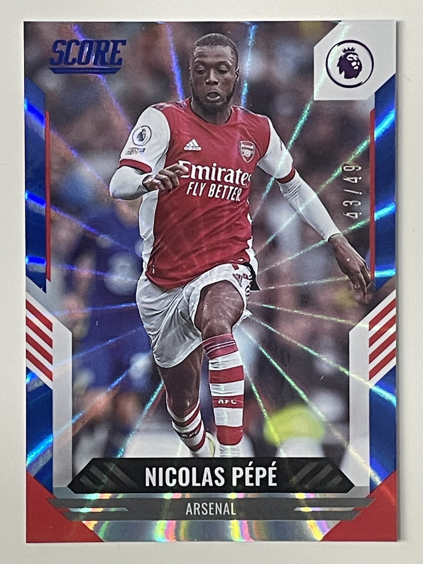 Nicolas Pepe Arsenal Base Blue Laser Parallel Panini Premier League Score 2021 2022