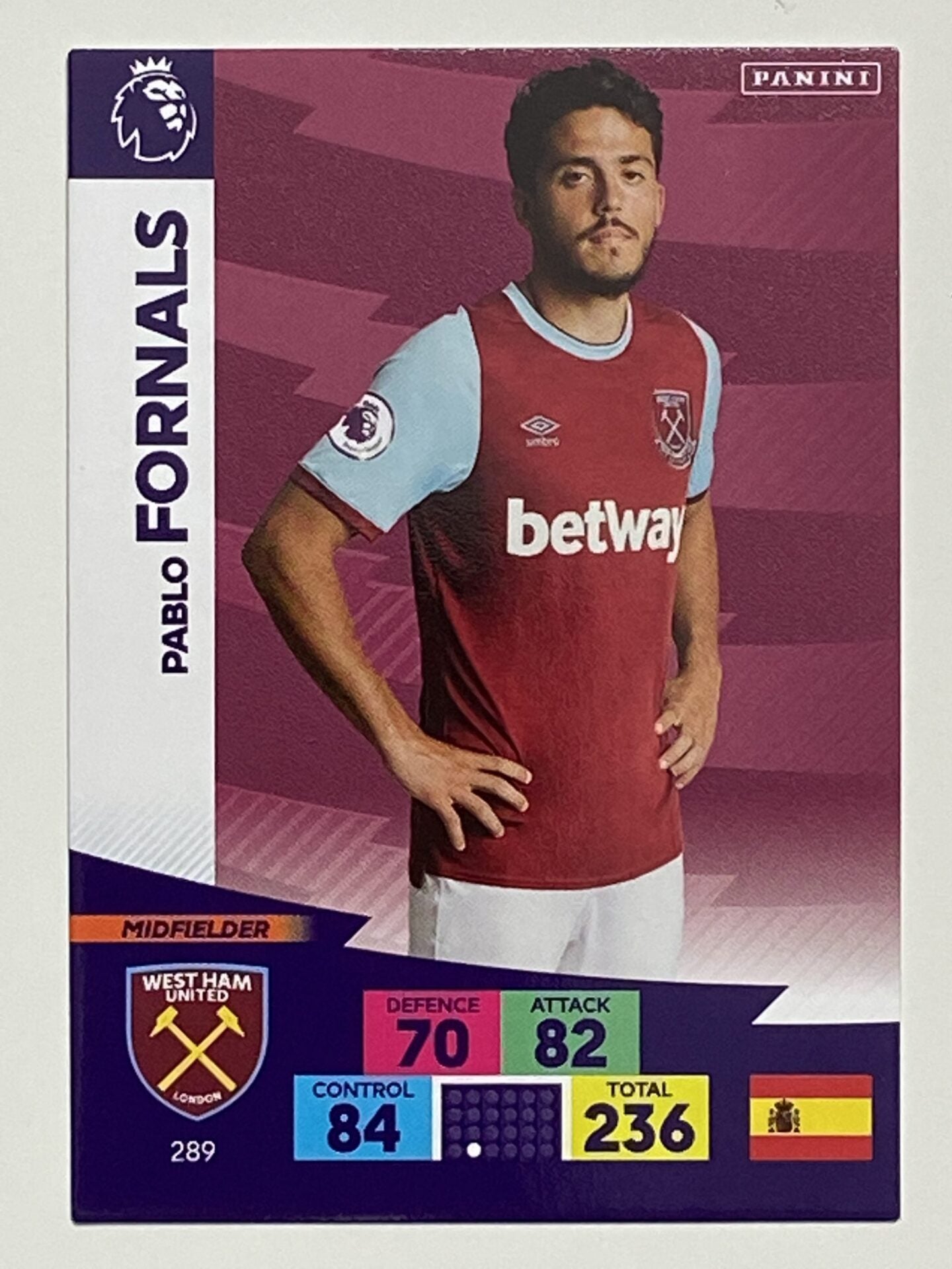Pablo Fornals (West Ham) Football Card – Premier League Adrenalyn XL 2020:21