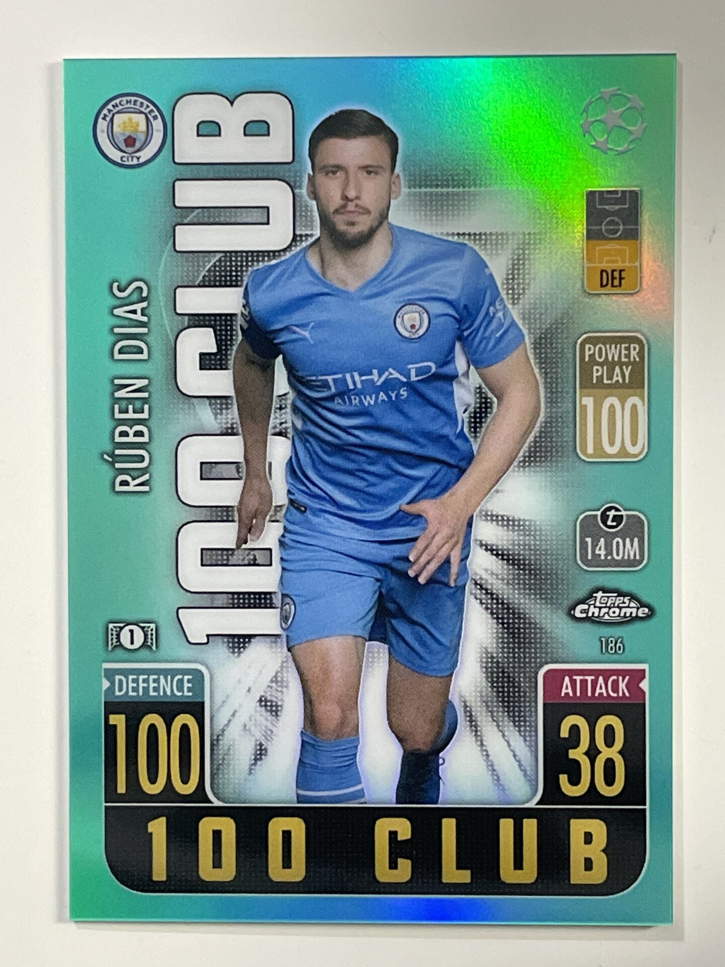Ruben Dias 100 Club Aqua Parallel Topps Match Attax Chrome 2021 2022