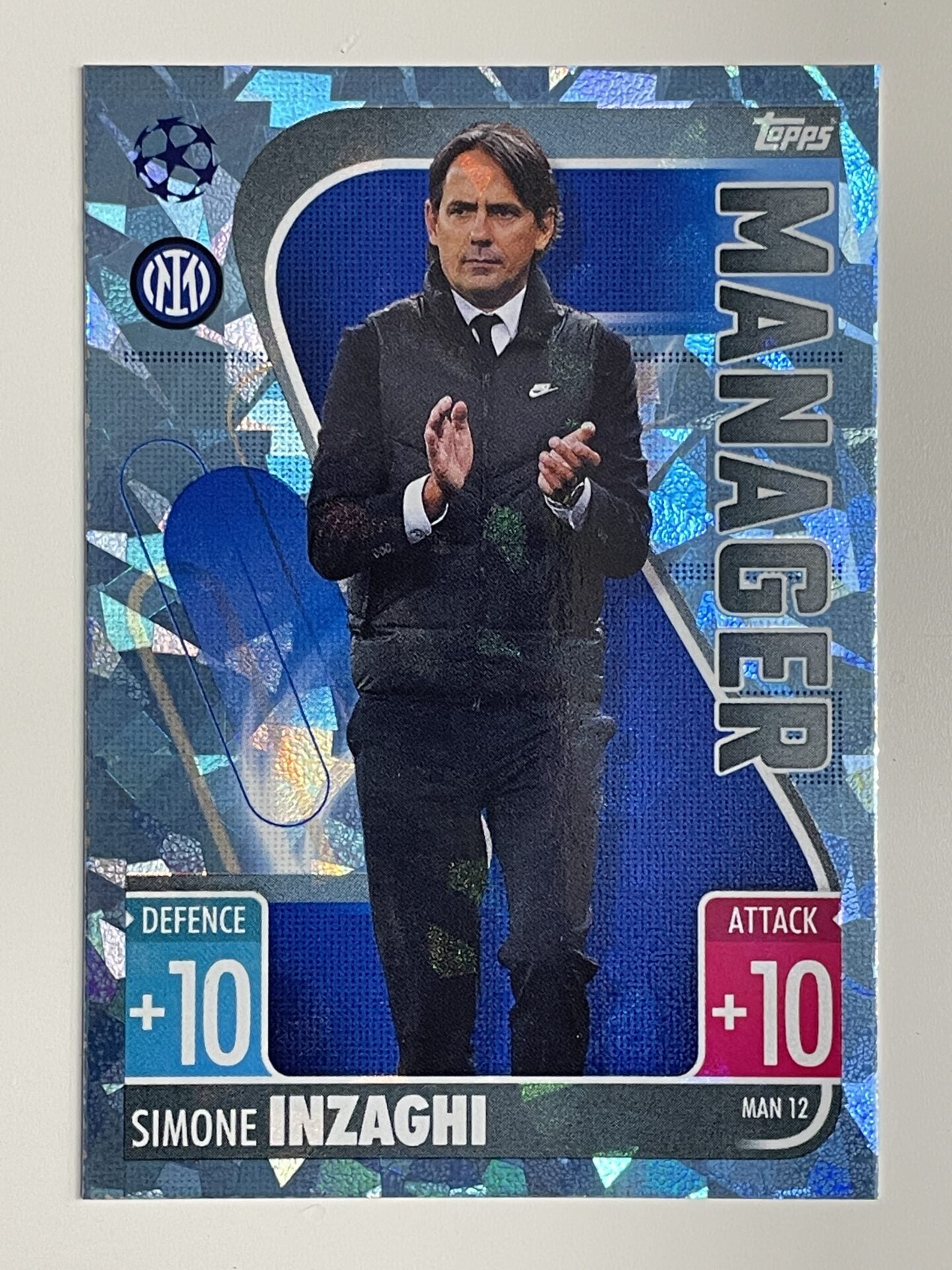 Simone Inzaghi Inter Milan Manager Crystal Foil Parallel Topps Match Attax Extra 2021:22 Champions League Card