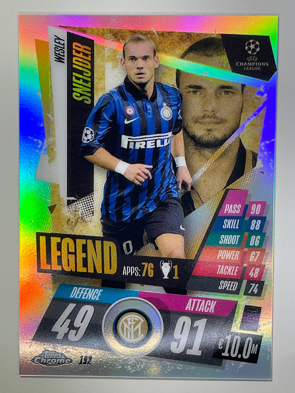 Wesley Sneijder Legend Refractor Topps Chrome Match Attax card Football