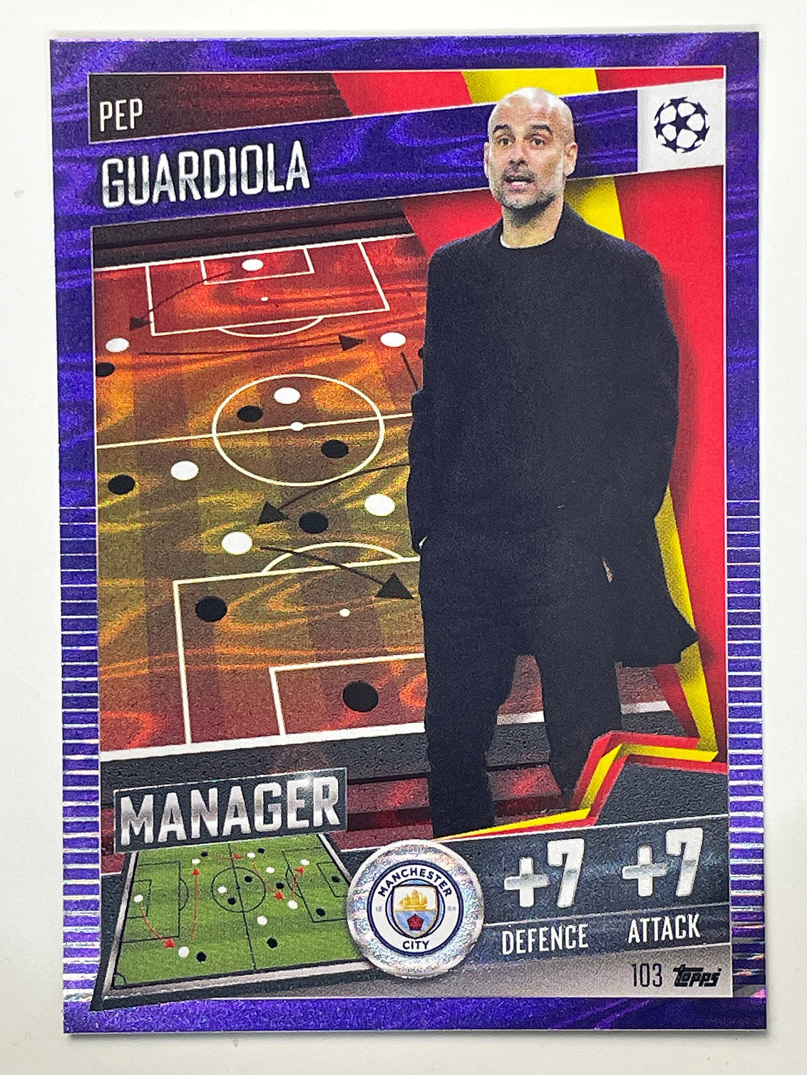 103. Pep Guardiola (Manchester City) Football Card – Parallel Match Attax 101 2021 Card