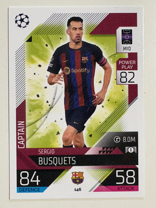 146. Sergio Busquets (FC Barcelona) – Captain – Topps Match Attax 2022:2023 card