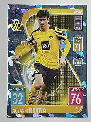 185.-Giovanni-Reyna-Crystal-Foil-Parallel-Dortmund-Match-Attax-2021-22-Topps-Football-Card