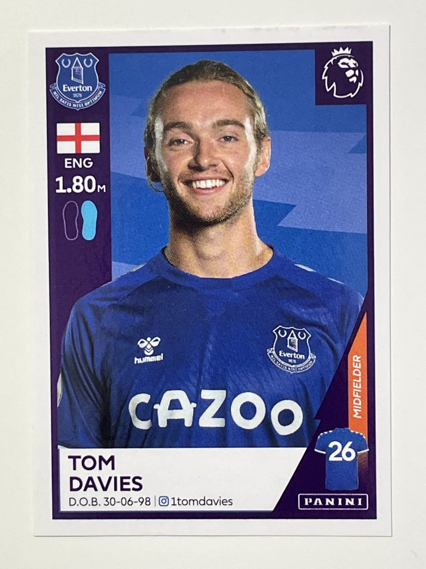 215 Tom Davies Sticker Everton Premier League 2021 Football Sticker