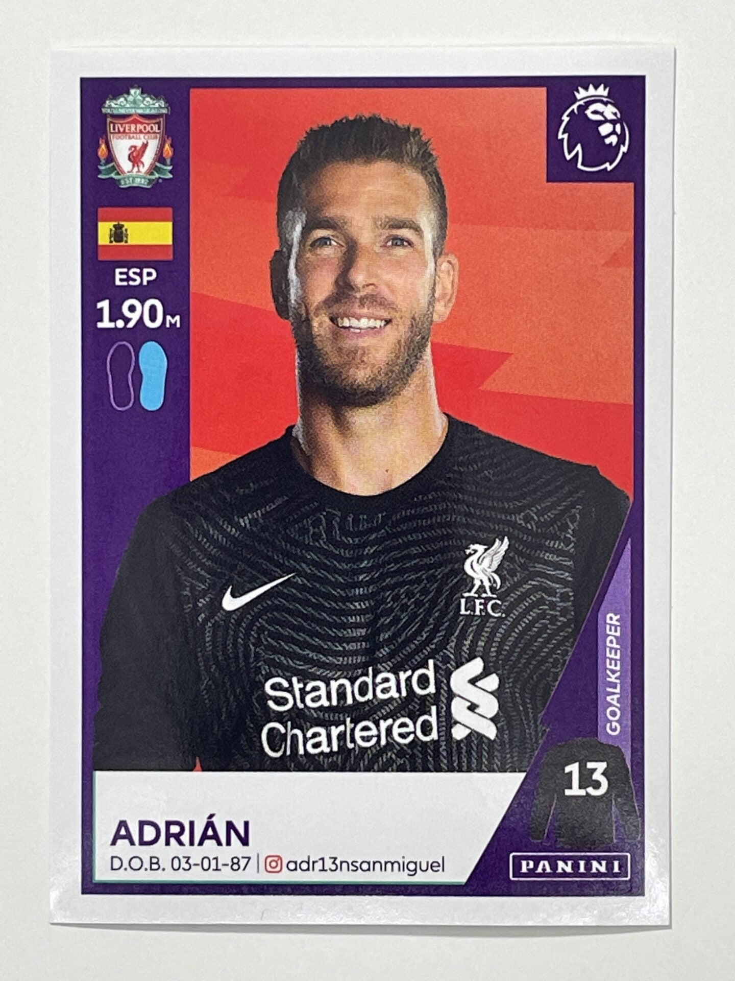 Adrian Sticker 355 Adrian (Liverpool) Premier League 2021 Stickers – Solve Collectibles