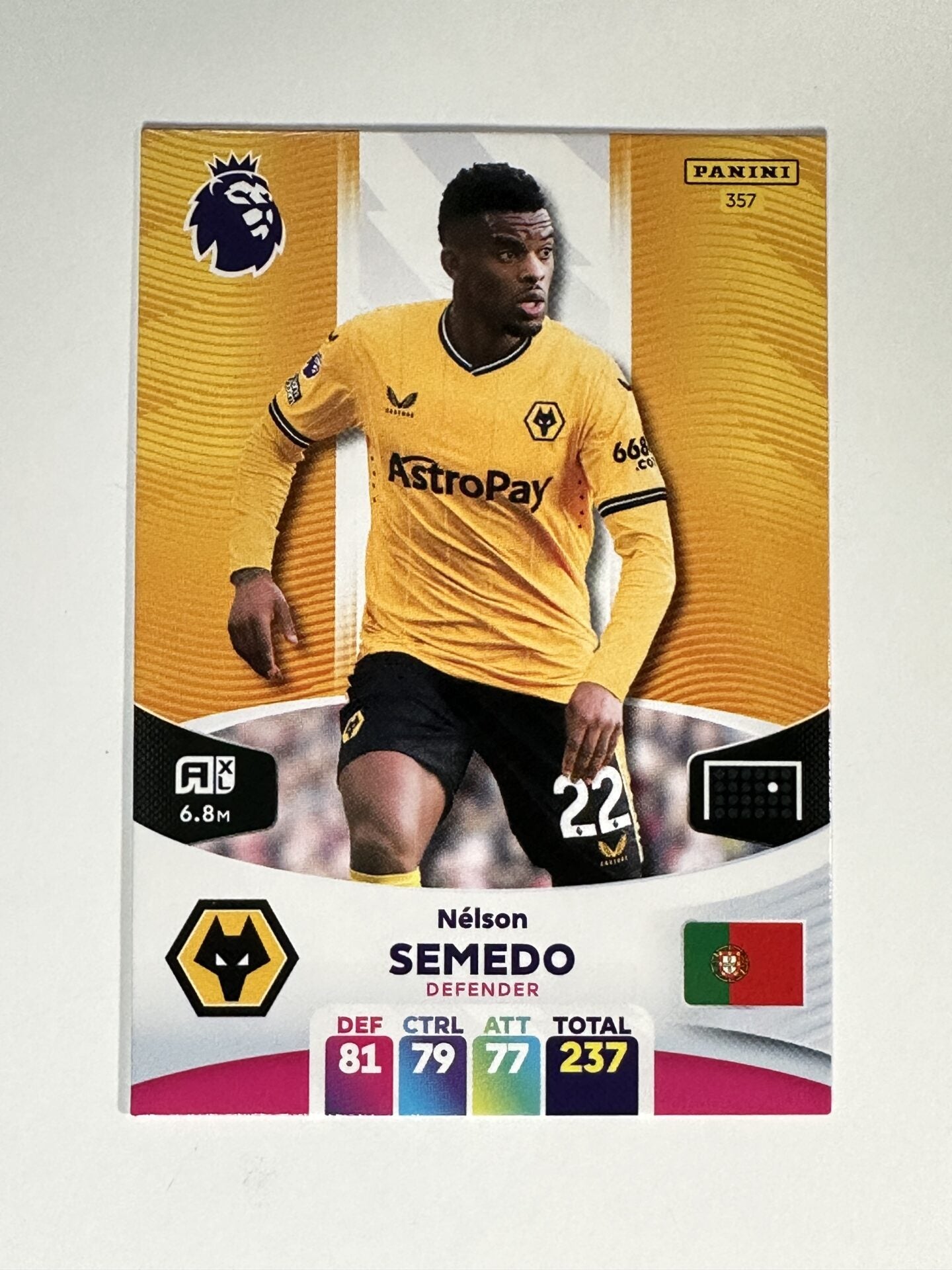 Panini Wolves 357 Nelson Semedo Wolves Base Panini Premier League Adrenalyn XL 2024 ...