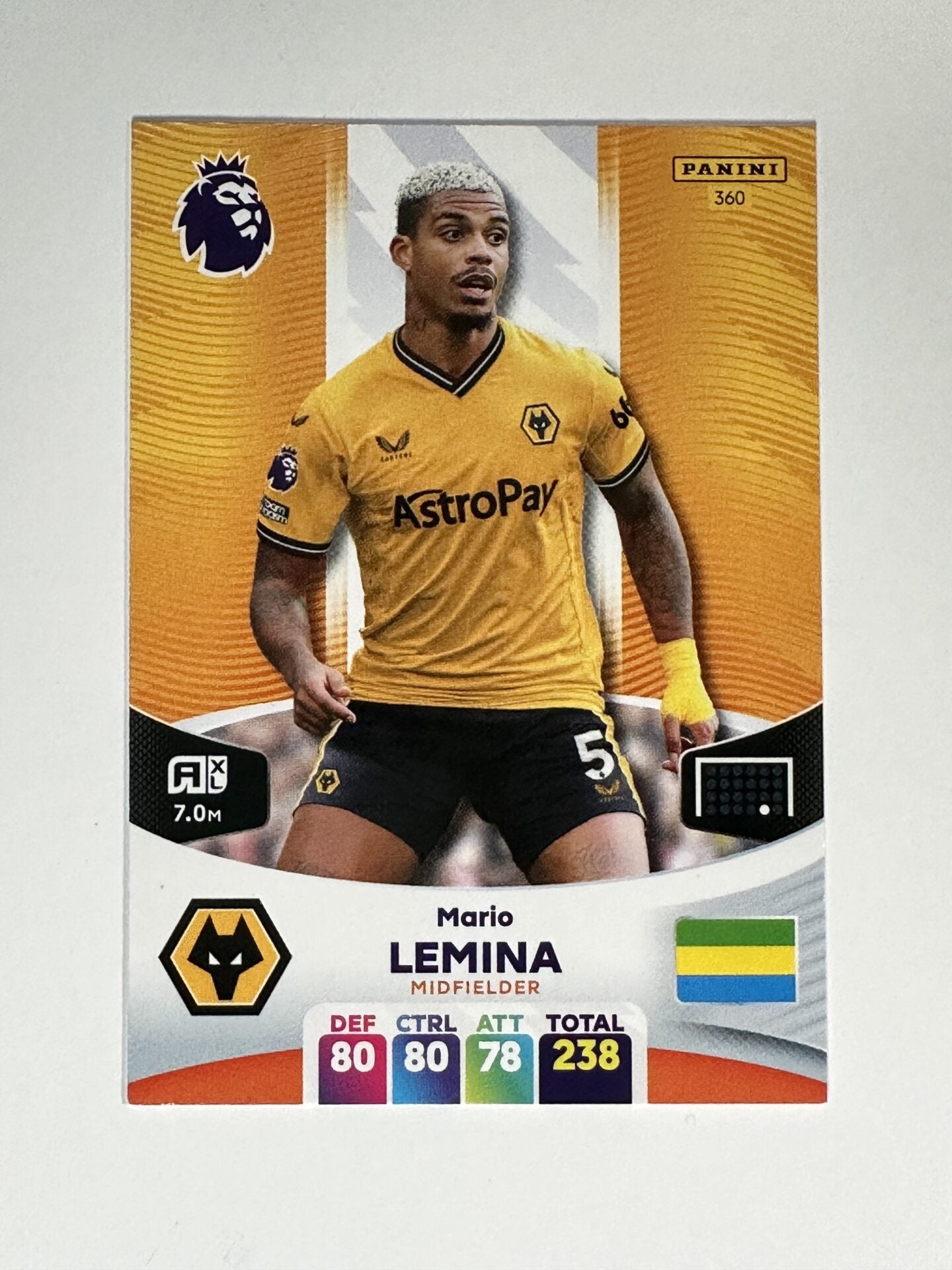 360 Mario Lemina Wolves Base Panini Premier League Adrenalyn XL 2024 C ...