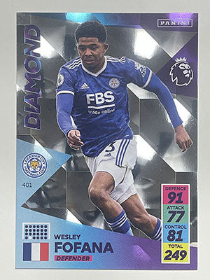 401.-Wesley-Fofana-Leicester-City-Diamond-Panini-Adrenalyn-XL-2021-22-Card-Football