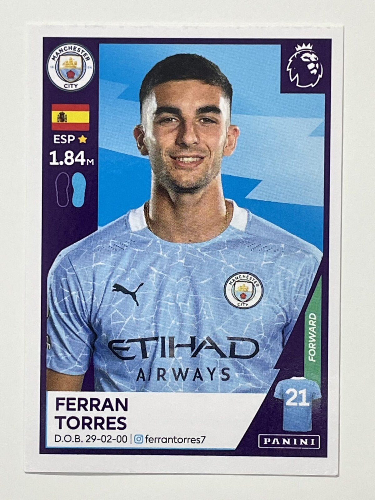 405 Ferran Torres (Manchester City) Premier League 2021 Stickers ...