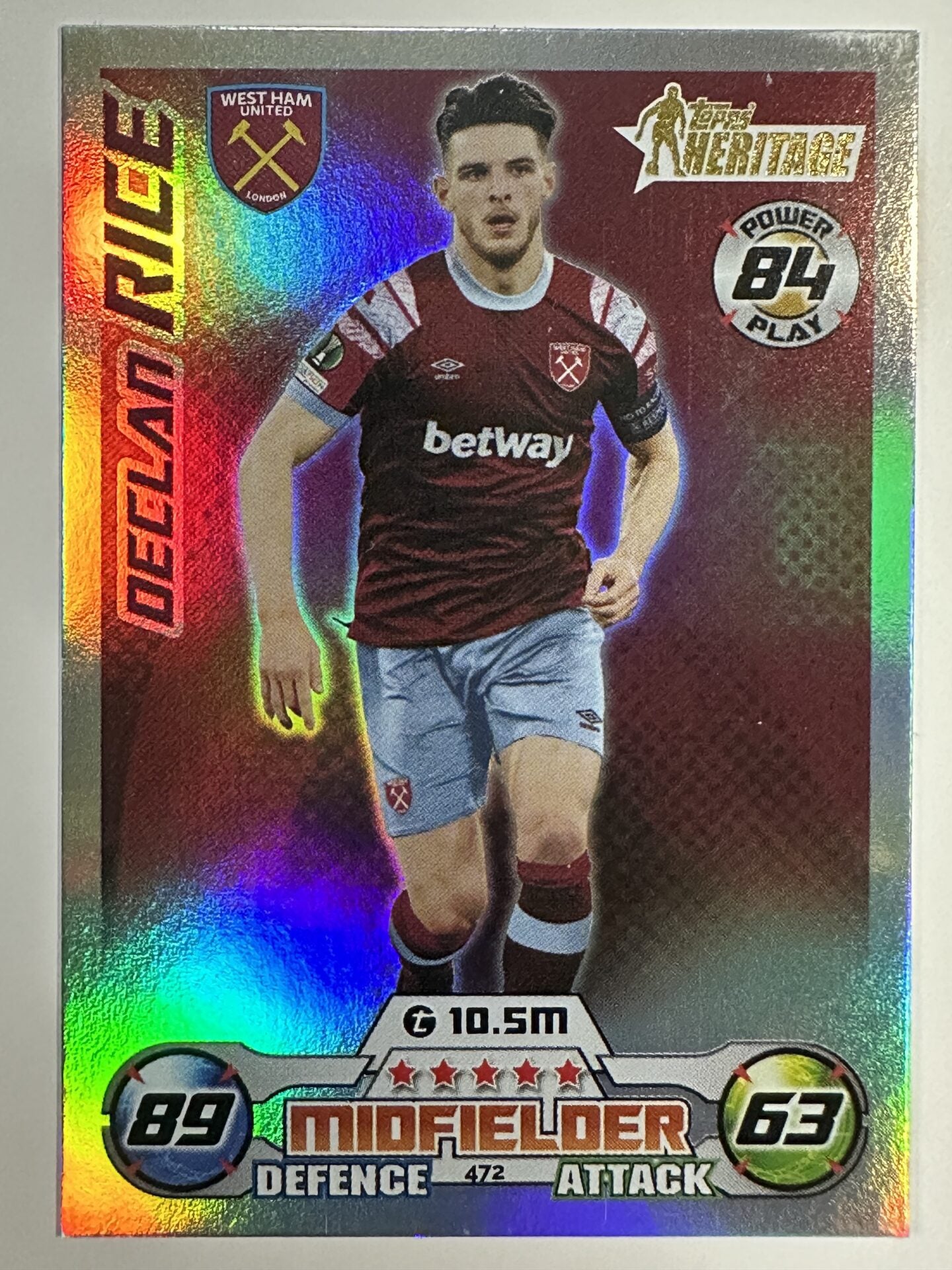 472 Declan Rice Heritage (West Ham) Topps Match Attax 2022/2023 Card ...