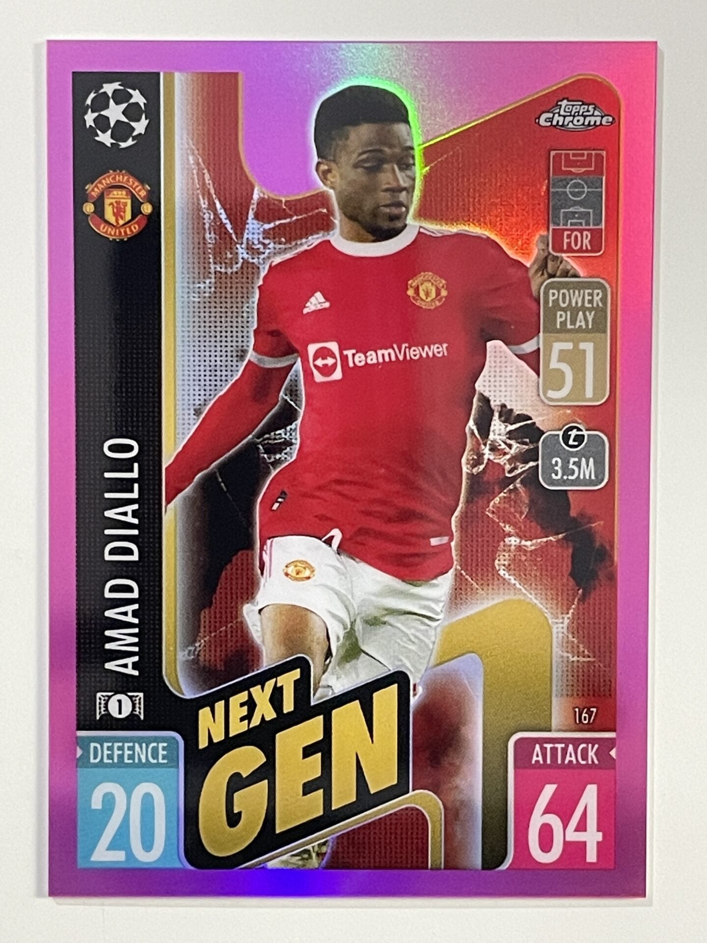 Amad Diallo Next Gen Pink Parallel Topps Match Attax Chrome 2021 2022
