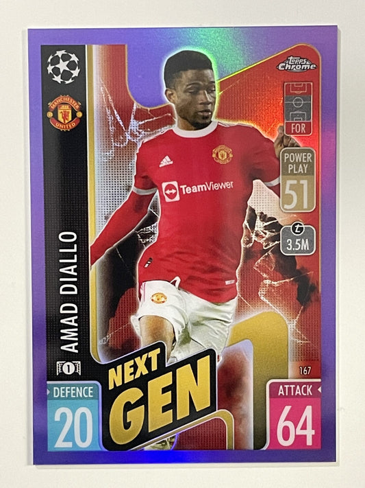 Amad Diallo Next Gen Purple Parallel Topps Match Attax Chrome 2021 2022