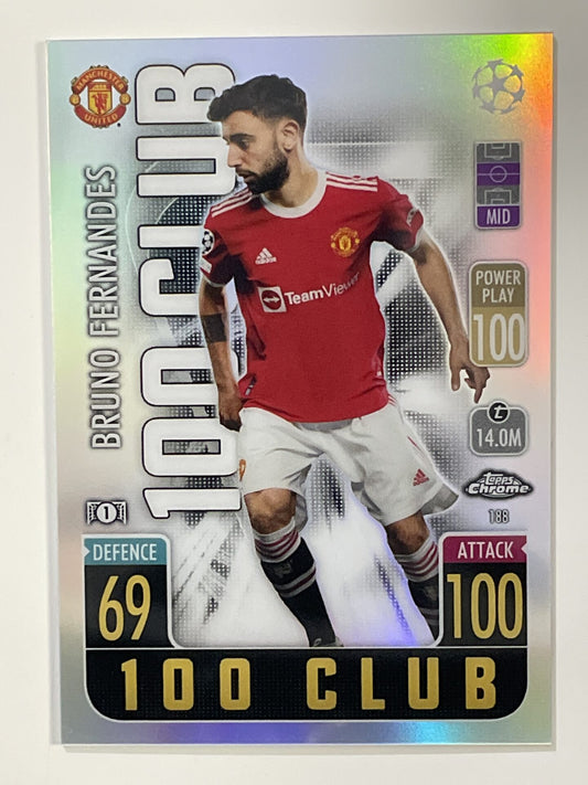 Bruno Fernandes 100 club Refractor Topps Match Attax Chrome 2021 2022