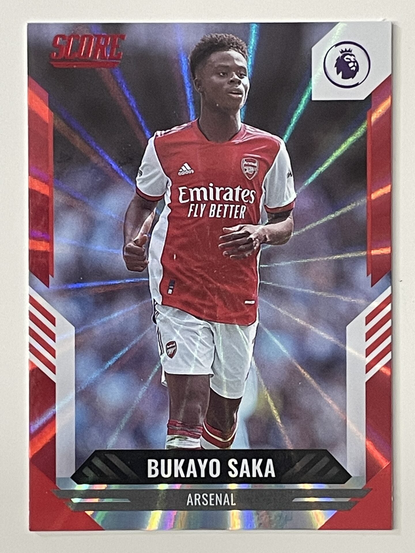 Bukayo Saka Arsenal Base Red Laser Parallel Panini Premier League Score 2021 2022