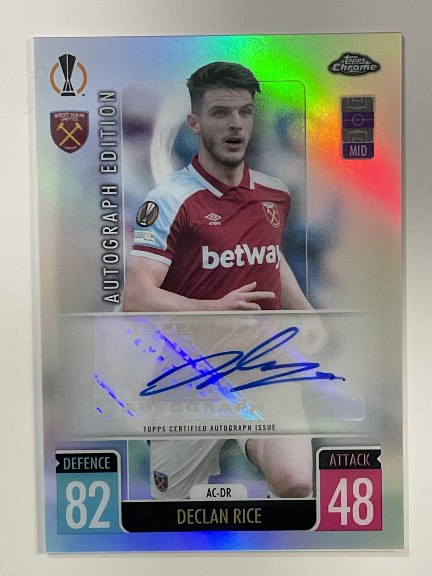 Declan Rice Autograph Refractor Topps Match Attax Chrome 2021/22 Card ...