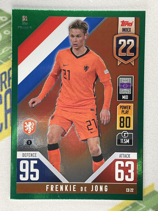 Frenkie de Jong Netherlands Green Foil Parallel Topps Match Attax 101 Road to Nations League 2022 Card