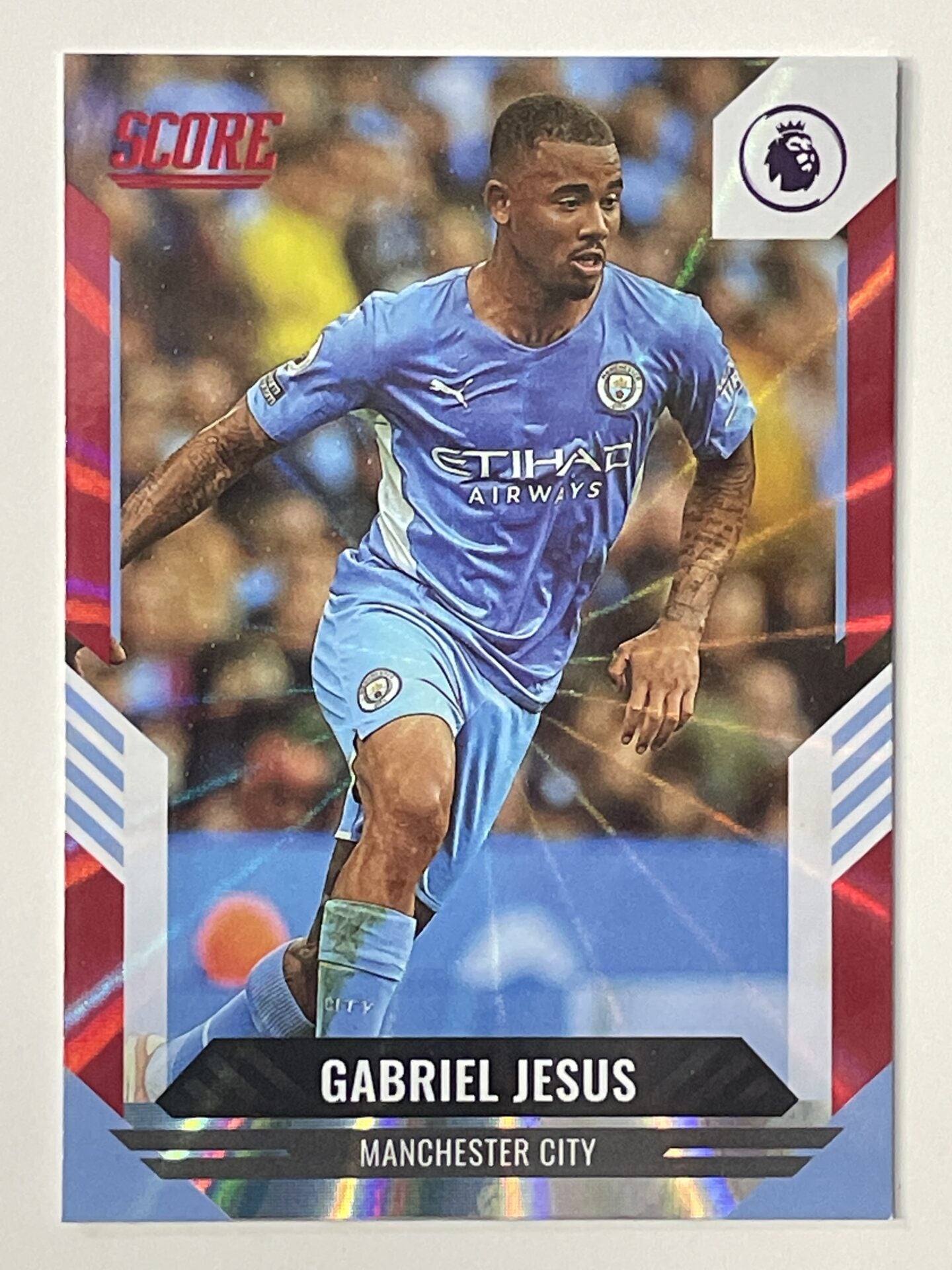 Gabriel Jesus Manchester City Base Red Laser Parallel Panini Premier League Score 2021 2022