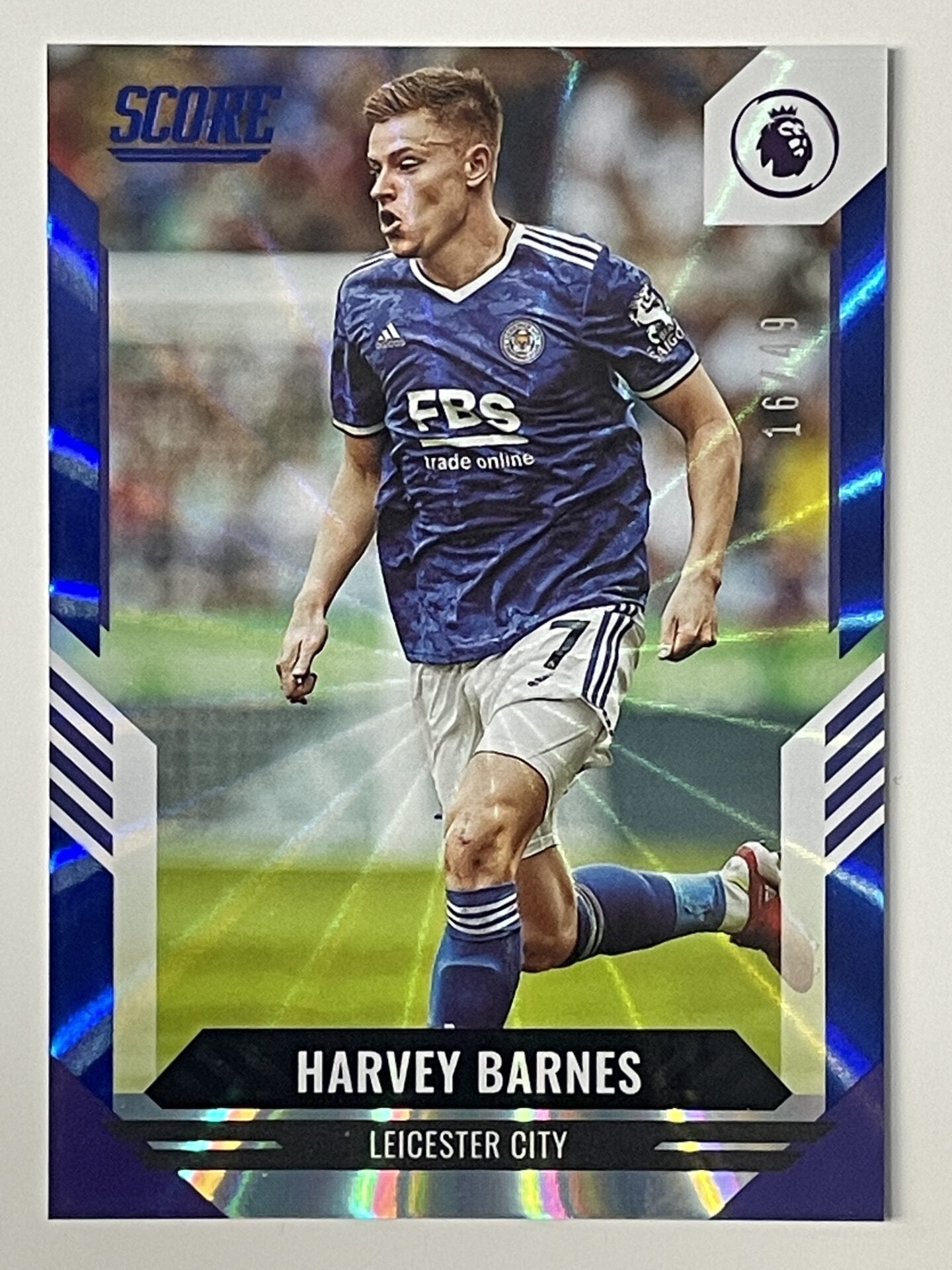 Harvey Barnes Leicester City Base Blue Laser Parallel Panini Premier League Score 2021 2022
