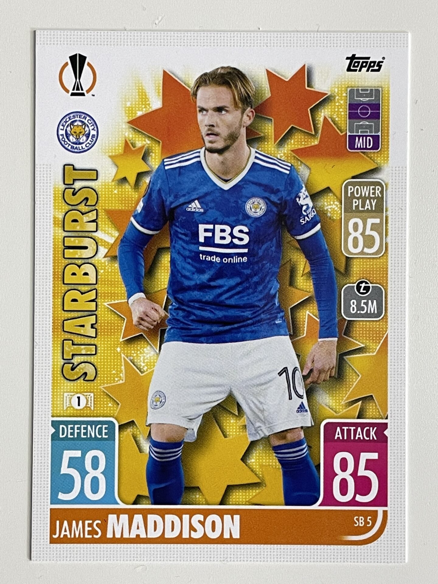 James Maddison Leicester City Starburst Topps Match Attax Extra 2021:22 Champions League Card